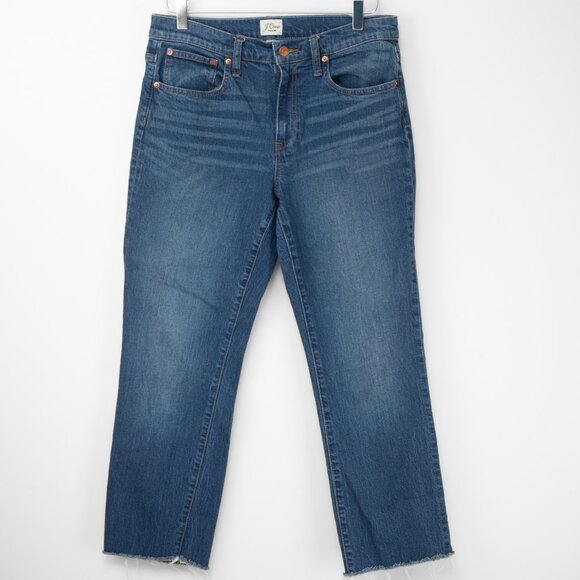 J. Crew Slim Boyfriend Jeans Raw Hem High Rise Denim Cropped Blue Size 28 - Picture 1 of 8